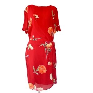 VINTAGE Midi Wrap Red Floral Dress
